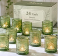 24 Pcs Green Votive Candle Holders for Wedding, Christmas Tealight Holder, by DEVI