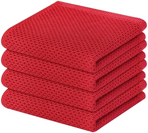 Homaxy 100% Cotton Waffle Weave Kitchen Dish Towels 4-Pack, Red by Homaxy