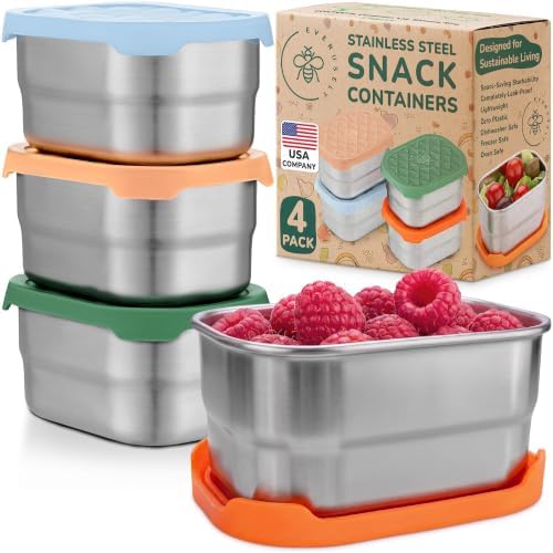 Small Metal Snack Containers - Stainless Steel - 8 oz, 4 PK, Fall Fest by Everusely