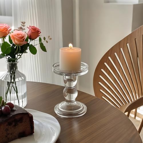 Okllen Set of 6 Glass Candle Holders, Clear Pillar Taper Candlestick Crystal Tealight Candle Holder Stand for Dinner Table, Wedding Centerpieces, Living Room, Home Decor - Image 6