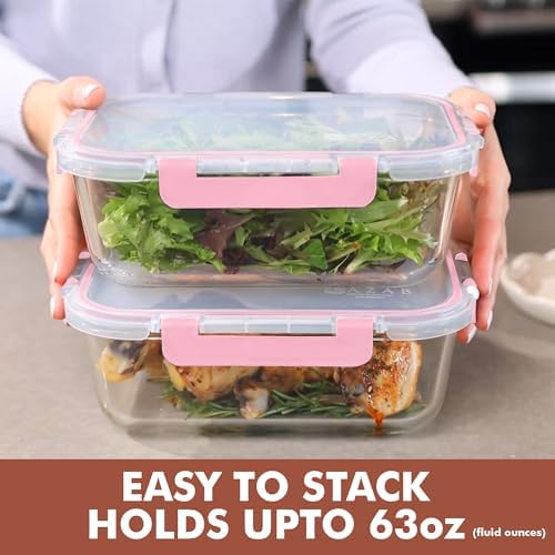 Razab 2 Pcs 1860ml / 63 Oz Large Glass Food Storage Containers with Lids - Glass Meal Prep Containers with Locking Lids for Roasting, Storing Leftover, Lunch Container, BPA Free, Microwave & Oven Safe - Image 2