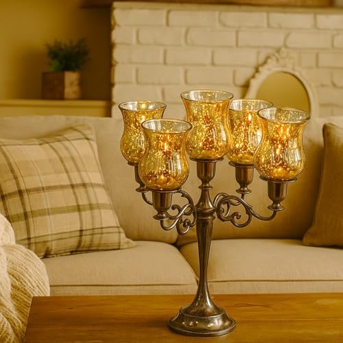 VIHOSE Bulk Set of 6 Gold 3.5" Peg Votive Holders with Rubber Gasket Glass Wholesale Candelabra Hurricane Glass Shades Votive Candleholder Cups for Stylish Home Decor - Image 6