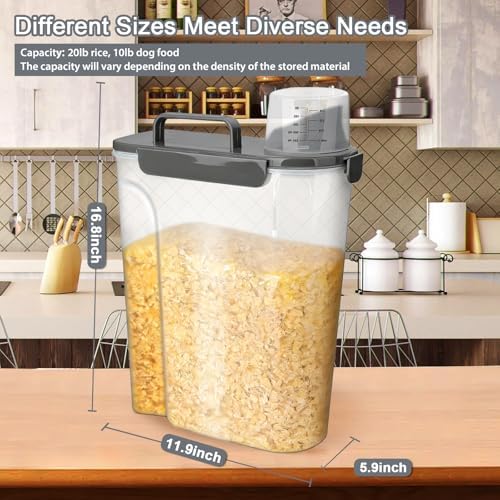 Komzon Rice Storage Containers, 20 LB Rice dispenser with Pouring Spout Large Bin for Flour, Pasta, Grain and Baking, Pet Dog Cat Bird Food Container Grey - Image 6
