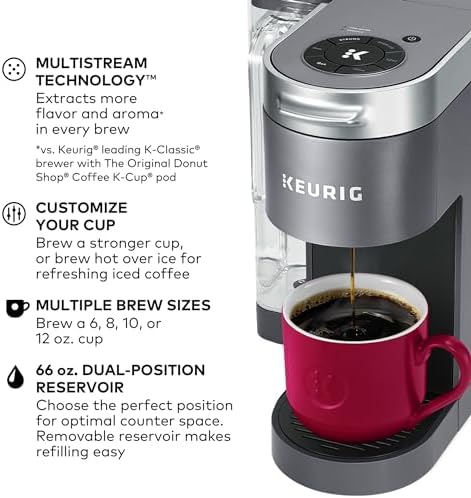 Keurig K-Supreme Single Serve K-Cup Pod Coffee Maker, MultiStream Technology, 4 Brew Sizes, 66oz Dual-Position Removable Reservoir, Gray - Image 3