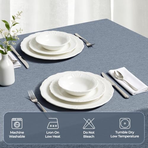 Decorelia Faux Linen Tablecloth for Dining Room, 60 x 120 Inch (10-12 Seats), Denim Blue - Image 3