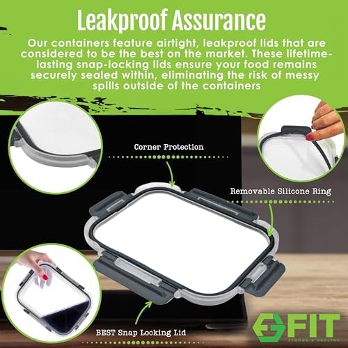 Glass Meal Prep Containers 2 and 3 Compartments, Leak-Proof, 32 oz, 4 Pack - Image 4