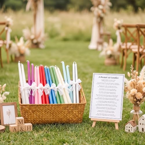 Mtlee Basket of Candle Wedding Gift Candleholders Basket Ribbon, Plain - Image 3