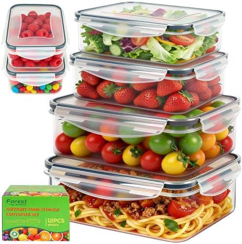 6 Pack Large Thick Plastic Food Storage Containers with Lids Airtight by ForestBreathing