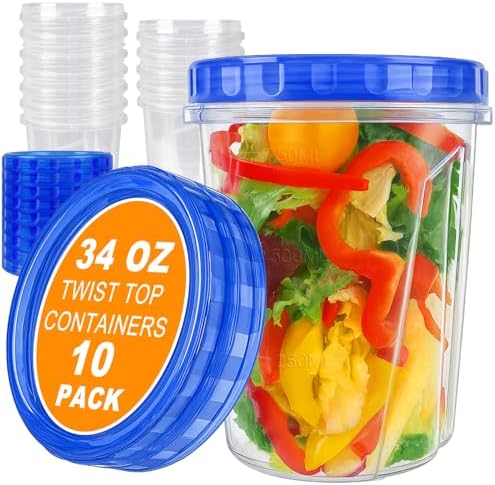 10 Pack 34oz Soup Freezer Storage Containers with Twist Lids for Meal Prep by ForestBreathing