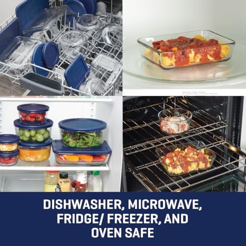 Anchor Hocking 26 Piece Glass Storage Containers with Lids (13 Glass Food Storage Containers & 13 Navy Blue SnugFit Lids) - Image 2