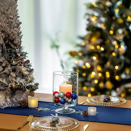 WGVI Clear Glass Pedestal Hurricane Candle Holder, 4.65"W, 7.9"H, Decorative Vase for Pillar Candles, Short Stemmed Candleholder Cylinder, Tabletop Centerpieces, Home Décor, Elegant Design, 6 Pieces - Image 4