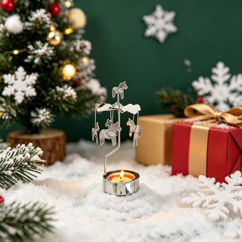 kingnero Rotary Candle Holder Spinning Candleholder Tea Light Candle Powered Carousel Small Gift (Horse) - Image 2