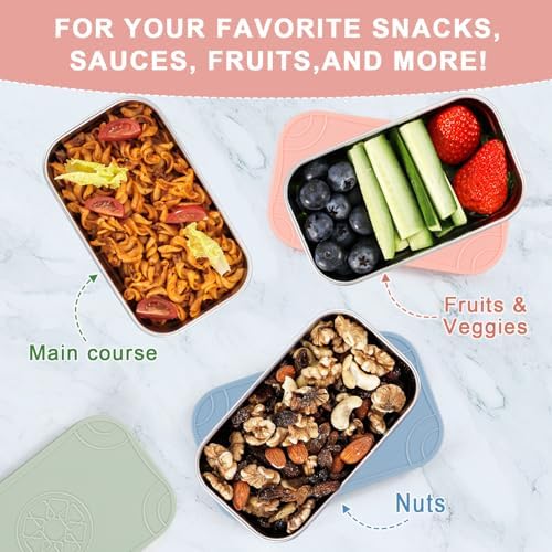 Caperci 3-Pack Large Stainless Steel Snack Containers with Silicone Lids - 15oz Reusable Small Food Storage Deli Containers for Snacks & Meal Prep, Leak-Proof, Easy Open & BPA-Free (440ML) - Image 5