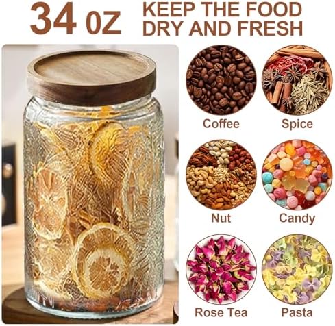 2-Pack 34 OZ Vintage Glass Jar with Lid, Airtight Food Storage Canisters with Bamboo for Kitchen Counter Pantry, Ideal for Coffee, Candy, Tea, Oats, Sugar, Cookies Decorative Jars - Image 3