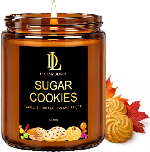 DL DREAMY DEWLA Fall Candle, Sugar Cookies Scented for Home, 7oz Soy Wax by DLDREAMYDEWLA