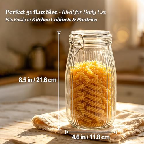 ComSaf Large Ribbed Glass Jars with Airtight Lids 51 oz 3 Pack Wide Mouth - Image 3