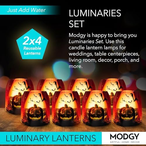 MODGY Luminary Lanterns Candle Holder Decorative Indoor Outdoor Decor, Lanterns for Wedding Centerpiece Decoration Outside Patio, with Flameless Floating LED Candles, Jacko Pack of 2 - Image 2