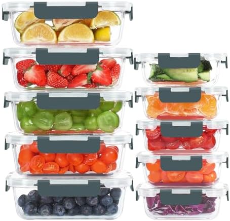 KOMUEE 10 Pack Glass Food Storage Containers with Lids by KOMUEEUS