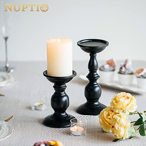 NUPTIO Black Candle Holder for Pillars: Rustic Metal Candle Stands Set - Image 2