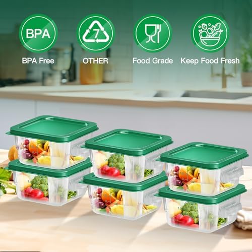 6 pcs 2qt Food Storage Containers with Lid, Square Clear Commercial Storage Containers with Handle and Scale for Food Storage in Home Kitchen & Dining (Green) - Image 2