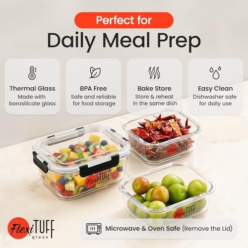 24pcs Set Food Storage Containers (12 Airtight & 12 Lids) | Glass Meal Prep Containers | Lunch Box | BPA Free, Leakproof Lids, Dishwasher, Microwave & Freezer Safe for Kitchen - Image 3