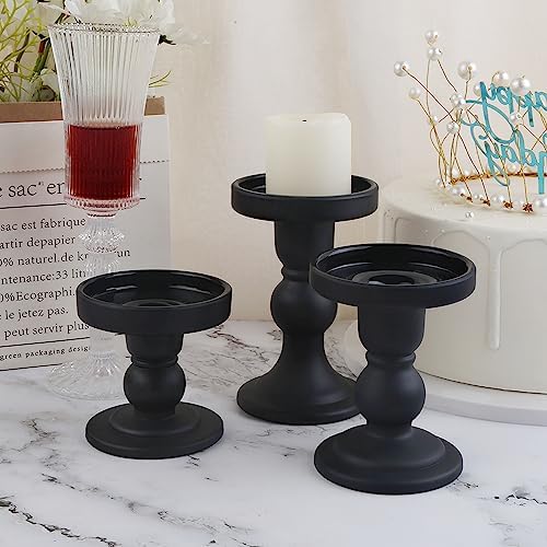 3-Piece Set of Black Glass Candlestick, Crystal Candlestick Holder Holder and Conical Candle, Christmas Candle Holder Decoration, Family Living Room Wedding Candle Holder (black1set) - Image 7