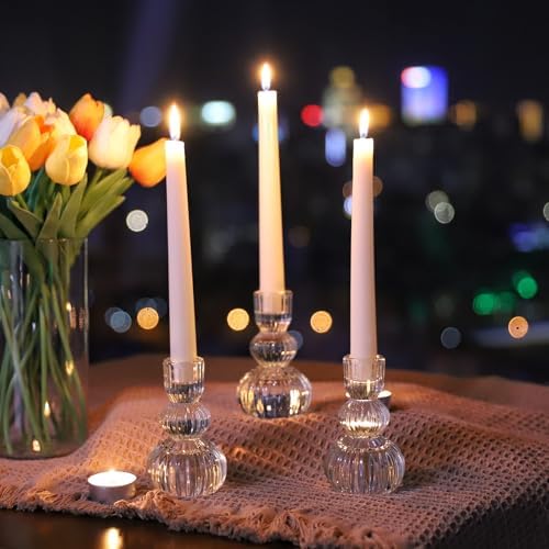 Woho Clear Ribbed Candlestick Holders 4.3" H Set of 6 for Wedding Table - Image 2