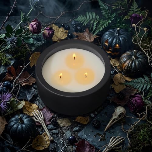 Viyffo 20oz Large Halloween Decorative Candle - Dark Botanical Lavender & Juniper Berry Scented 3-Wick Soy Candle, Matte Black Ceramic Jar, Luxury Home Fragrance, Elegant Fall Decor & Holiday Gift - Image 3
