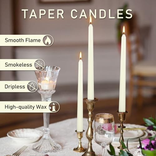 YOROXRG 100Pack Ivory Taper Candles, 7-8 Hours Burn Time, Unscented, Smokeless and Dripless, 0.75 x 10 Inch Dinner Candle Set for Household, Wedding, Party and Home Décor Candlesticks - Image 7