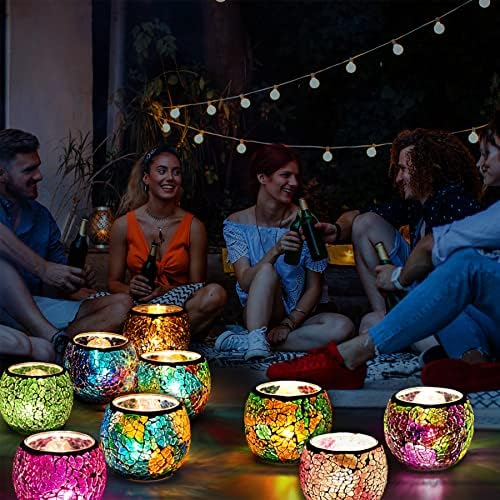 Scented Candle Holder Mosaic Glass Tea Light Holder,Handmade Romantic Glass Tealight Candle Holder for Aromatherapy,Party Décor(NO Candles),Also Used as Vase,Pen Holder,Potted Plants Bowl (Rainbow) - Image 3