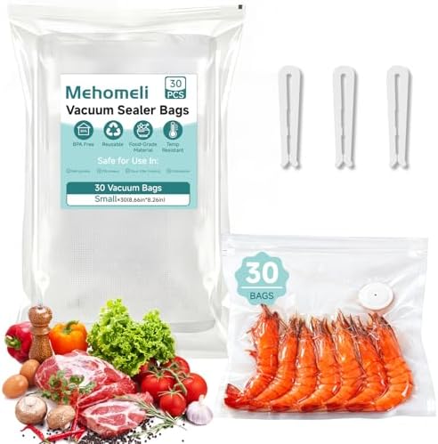 Mehomeli Reusable Vacuum Sealer Bags, 30 Small Bags, 8.66 × 8.26in by Mehomeli