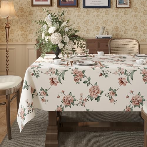Rectangle Table Cloth,100% Waterproof Tablecloth Oil Proof Spill Proof Vinyl Table Cloth, Wipe Clean Plastic Table Cover for Dining, Camping, Indoor and Outdoor 54" x 120",Rose by Unknown