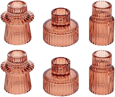 Vixdonos Glass Candlestick Holders Tealight Candle Holders for Table Centerpieces, Wedding Decor and Dinner Party (6 Pcs, Reddish Brown) by Vixdonos