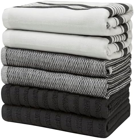 Premium Kitchen Towels 6 Pack 100% Cotton 20"x28" Dish Towels Black Striped - Image 7