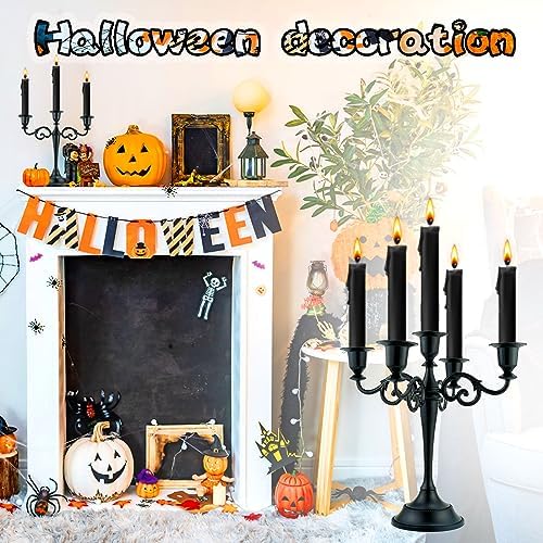 5-Arm Black Metal Candelabra Halloween Taper Holder Decor - Image 4