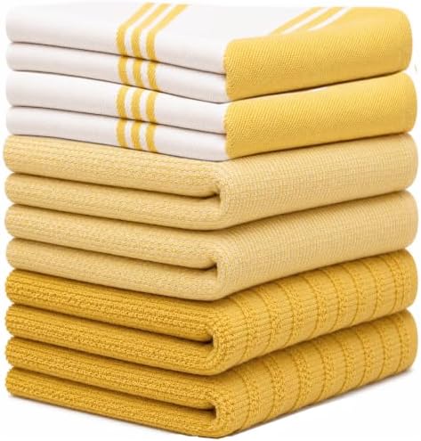 Premium Kitchen Towels 6 Pack 100% Cotton 20"x28" Dish Towels - Yellow Wide - Image 3