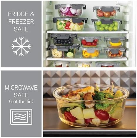 COOK WITH COLOR Premium 32-Pc. Borosilicate Glass Food Container Set with Dividers - 4 Rectangles, 8 Rounds, 4 Squares - Leakproof Lids - Meal Prep, Storage, Ombre Grey - Image 5
