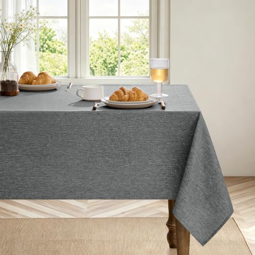 Decorelia Dark Grey Linen Textured Tablecloth Rectangular 52 x70 Inch - Image 2