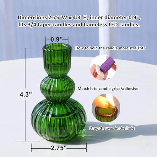 Woho 3pcs Green Taper Candle Holders, Candlestick Holders for Christmas - Image 6
