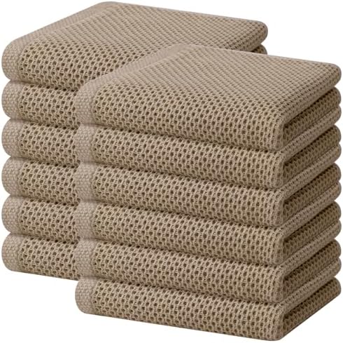 Homaxy 100% Cotton Waffle Weave Kitchen Dish Towels 12-Pack, Tan by Homaxy