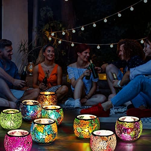 Rancco Glass Votive Candle Holder for Tealight, Romantic Mosaic Cracked Candle Holder, Candle Lamp Aromatherapy Candlescape Bowl for Valentine's Thanksgiving, Christmas Table Centerpiece, Party Decor - Image 3