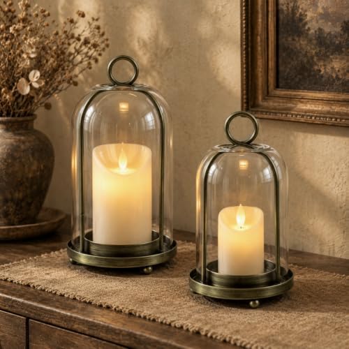 Glass Hurricane Candle Holder, Antique Pewter by VIVIRENOIR