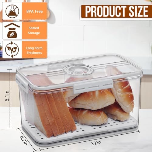 Gifhomfix Bread Box Bread Boxes for Kitchen Counter Airtight, Time Recording Bread Storage Container with Lid, Bread Keeper for Homemade Bread, Toast, Bagel, Donut and Cookies, White - Image 2