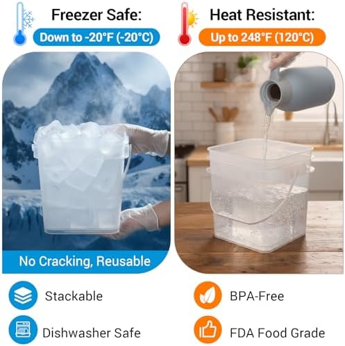 Food Storage Buckets with Lids - 4 Set Square Clear Plastic Containers, Airtight Pressure Seal & Handle for Kitchen Freezer Prep (Clear, 0.8 gal) - Image 3