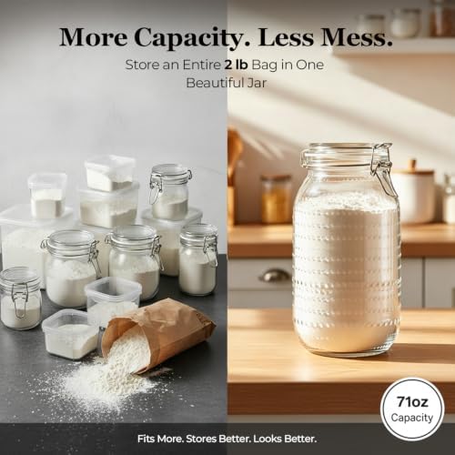 ComSaf Tall Glass Pantry Jars with Airtight Lids 71 oz 3 Pack Wide Mouth - Image 4