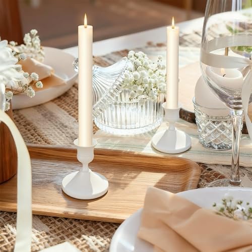 Candle Holders White Set of 9, Vintage Metal Candlestick Holders for Dinner Room Table Centerpiece, Low Metal Candles Sticks for Wedding Centerpieces Christmas Birthday Party - Image 5