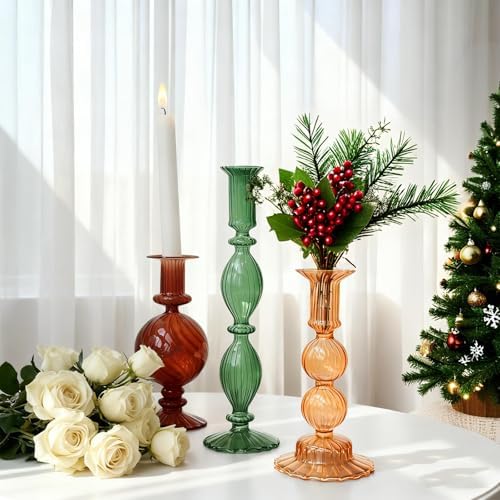 3pcs Glass Candlestick Holders Set of 3 for Decor Fall Taper Candle Stand - Image 4