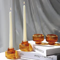 Woho Candlestick Holders Set of 4, Amber Votive Candle Holders for Fall Wedding Table Centerpiece, Ribbed Glass Taper Candle Holders for Dinner Party Halloween Thanksgiving Decor by Woho