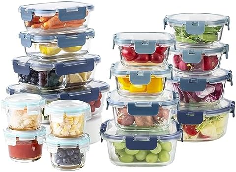 COOK WITH COLOR Premium 32-Pc. Borosilicate Glass Food Container Set with Dividers - 4 Rectangles, 8 Rounds, 4 Squares - Leakproof Lids - Meal Prep, Storage, Ombre Blue - Image 7