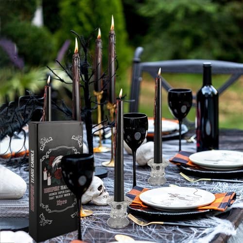 YOROXRG 12PCS 10-Inch Black Bleeding Taper Candles,Vampire Tears Taper Candles- Unscented Ideal for Halloween, Christmas, Rituals, and Themed Party Decor - Image 6